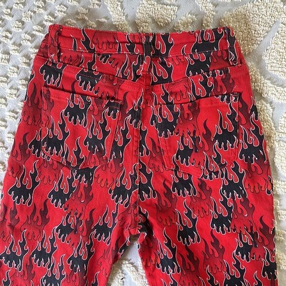 Current Mood Dolls Kill Flame Jeans Cotton Black Red Size XS Spandex - Picture 8 of 11